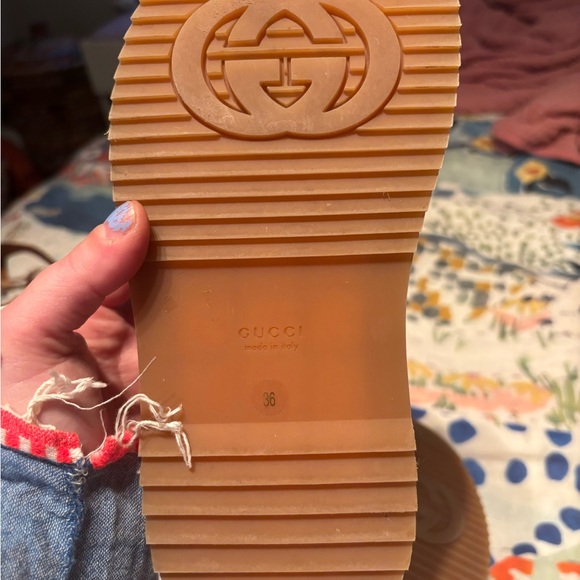 Canvas GG Monogram Angelina Platform Slide Sandals 36 Beige Ruggine